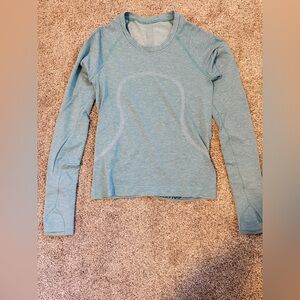 Lululemon Athletica Swiftly Tech Long Sleeve Top Cropped - Blue/Green Striped